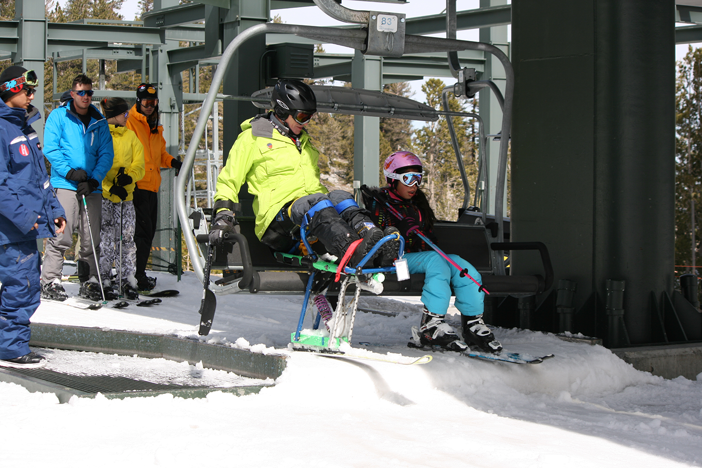 sample front-quarter image of sit-ski on chairlift