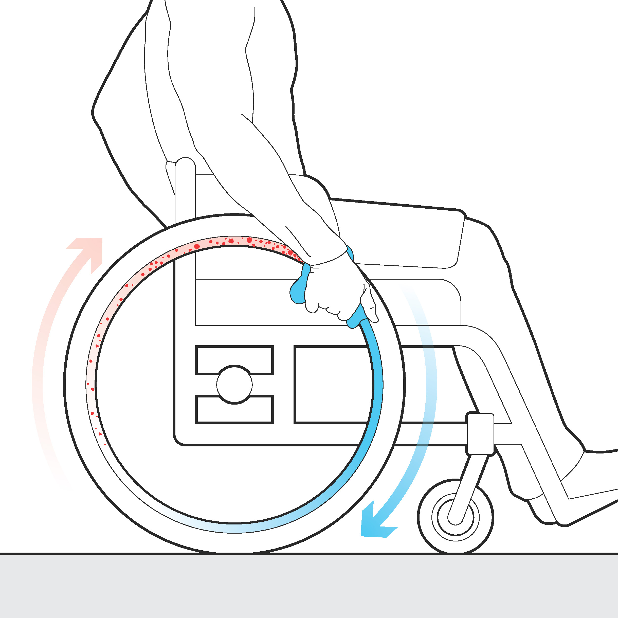 Wet cloth applied to handrims while pushing wheelchair