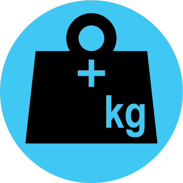 Open symbol to indicate the mass of non-removable accessories added to the mobility device on light background