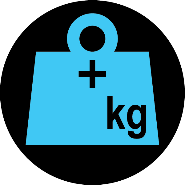 Open symbol to indicate the mass of non-removable accessories added to the mobility device on dark background