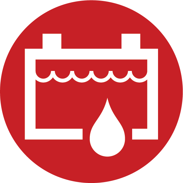 Symbol to indicate spillable battery on red background