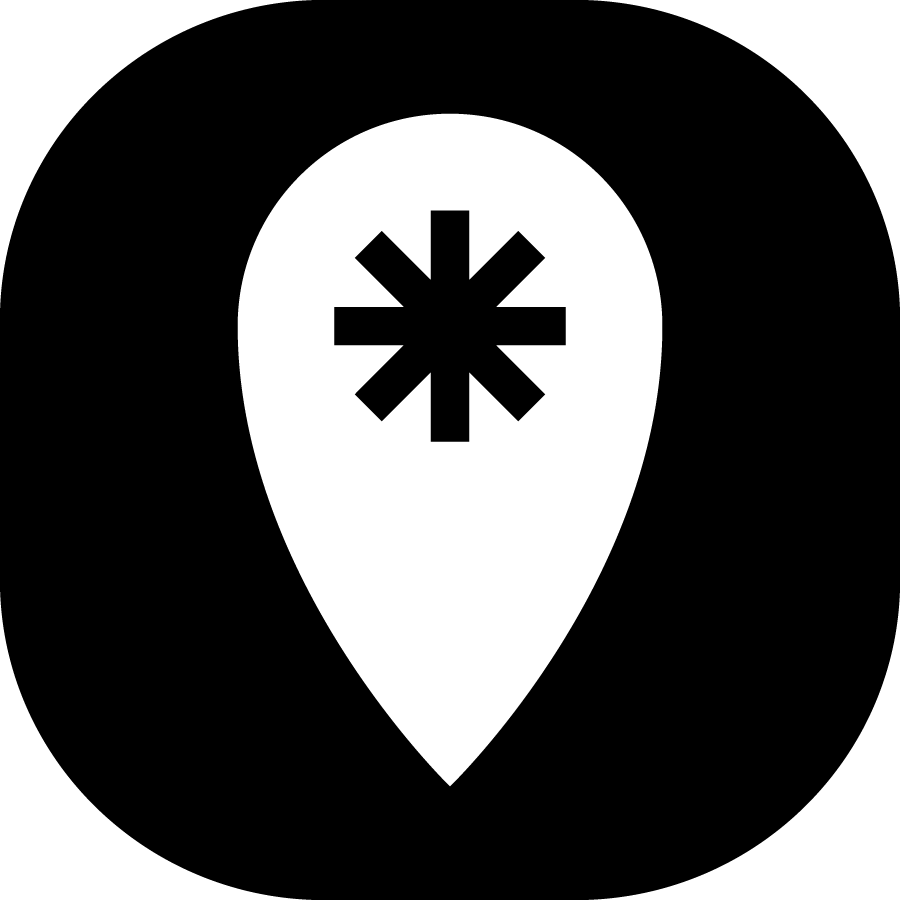 Icon representing a trail feature, showing a you are here arrow with an asterisk inside